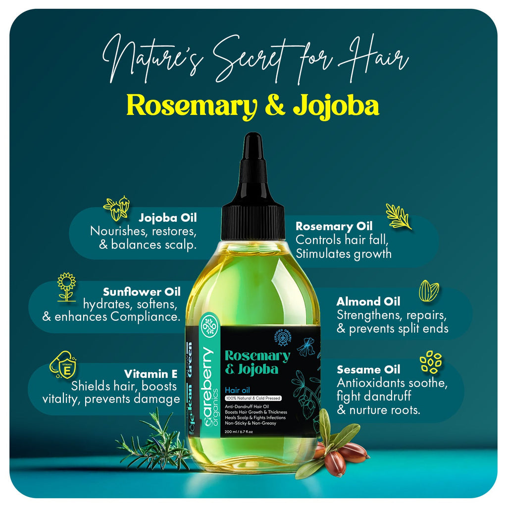 Careberry 100% Organic Rosemary & Jojoba Anti Dandruff Hair Oil | Grocsy