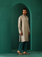 trueBrowns Men's Grey Silk Long Kurta | Grocsy