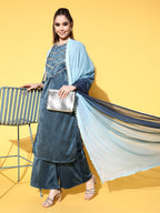 Ahalyaa Women Gotta Patti Velvet Kurta with Palazzos & With Dupatta | Grocsy