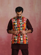 trueBrowns Men's Cola Ikat Print Cotton Reversible Nehru Jacket | Grocsy