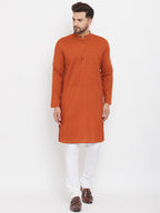 Even Apparels Rust Pure Cotton Kurta With Band Collar | Grocsy