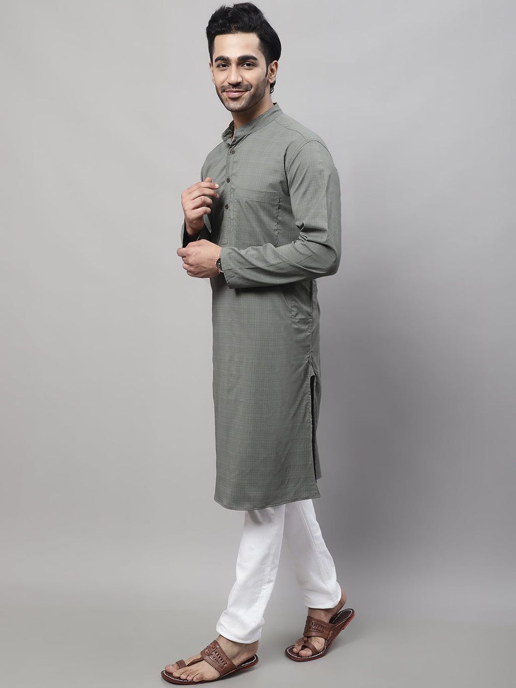 Even Apparels Multi Pure Cotton Kurta With Band Collar | Grocsy