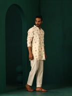 trueBrowns Men's Ivory Multi color Floral Cotton Co-ord Set | Grocsy