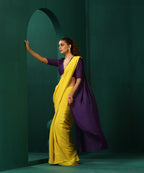 trueBrowns Yellow Purple Muslin Silk Ready to Wear Saree | Grocsy