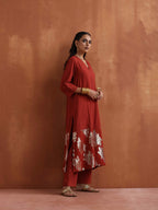 trueBrowns Rust Metallic Straight Kurta Set | Grocsy