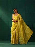 trueBrowns Lime Cotton Gold Lurex Striped Ready to Wear Saree | Grocsy