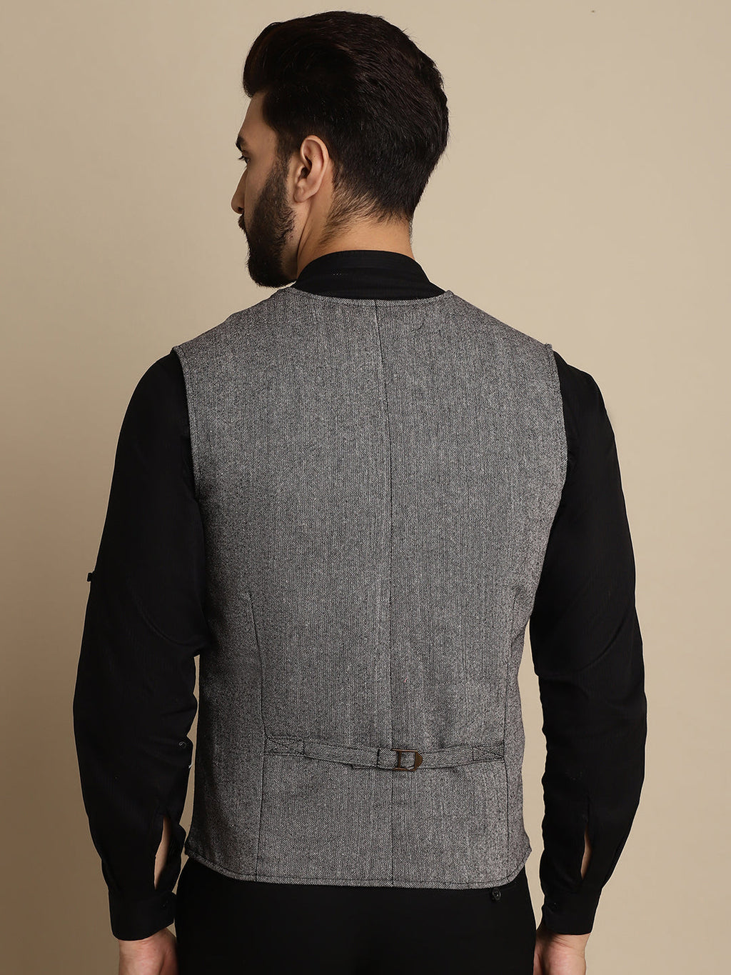Even Apparels Men's Black Woolen Waistcoat with welt pockets | Grocsy