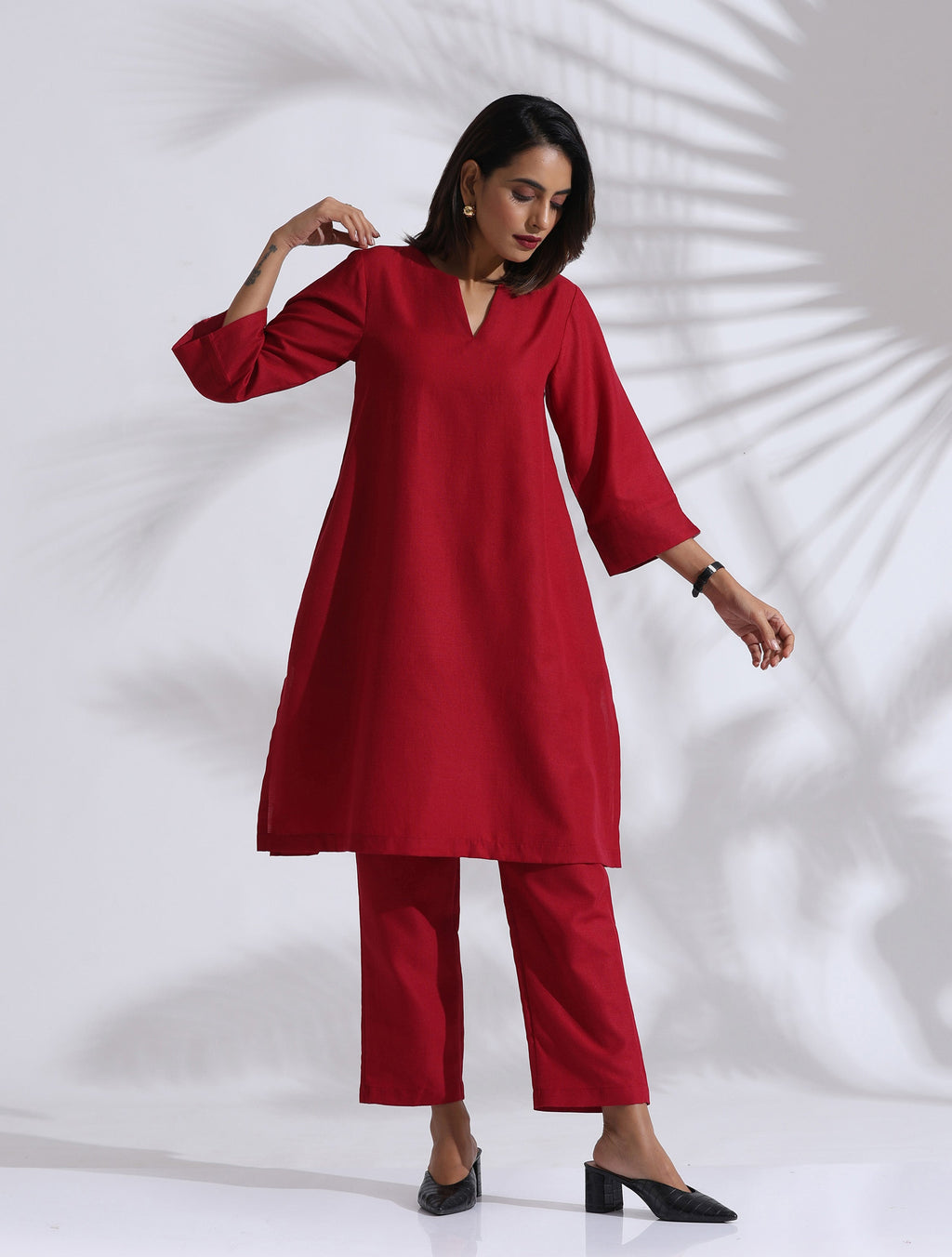 trueBrowns Maroon Slub Kurta Co-ord Set | Grocsy