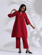 trueBrowns Maroon Slub Kurta Co-ord Set | Grocsy