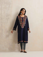 trueBrowns Blue Kashmiri Embroidered Woollen Phiran Kurta | Grocsy
