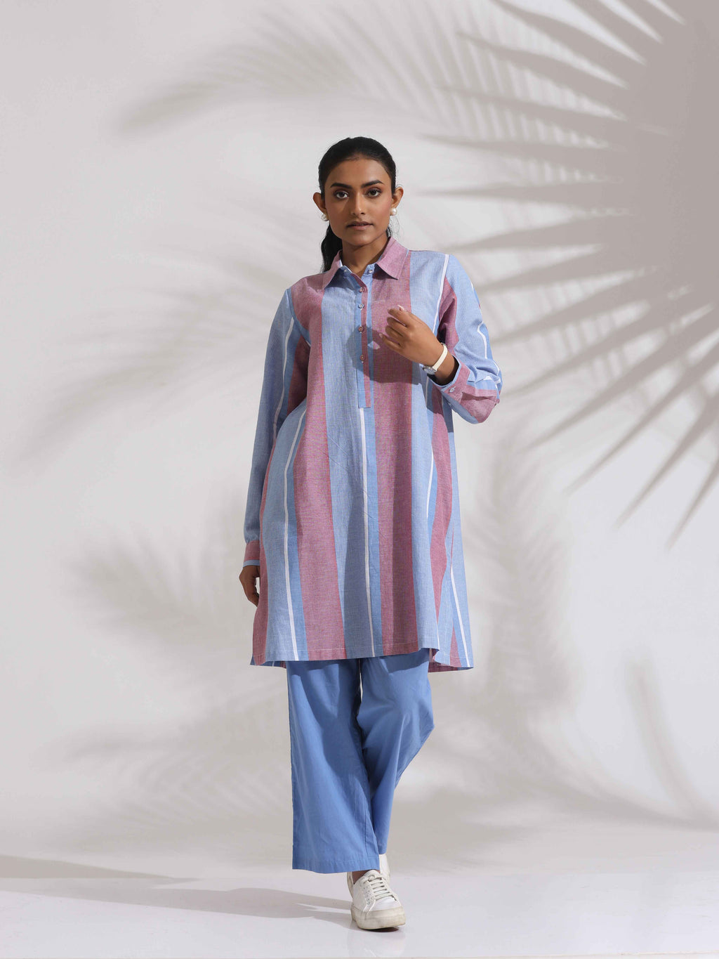 trueBrowns Blue Cotton Stripe Kurta Co-ord Set | Grocsy