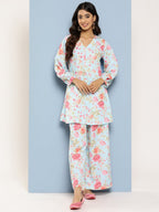 Ahalyaa Women Floral Printed Regular Tunic with Palazzos | Grocsy