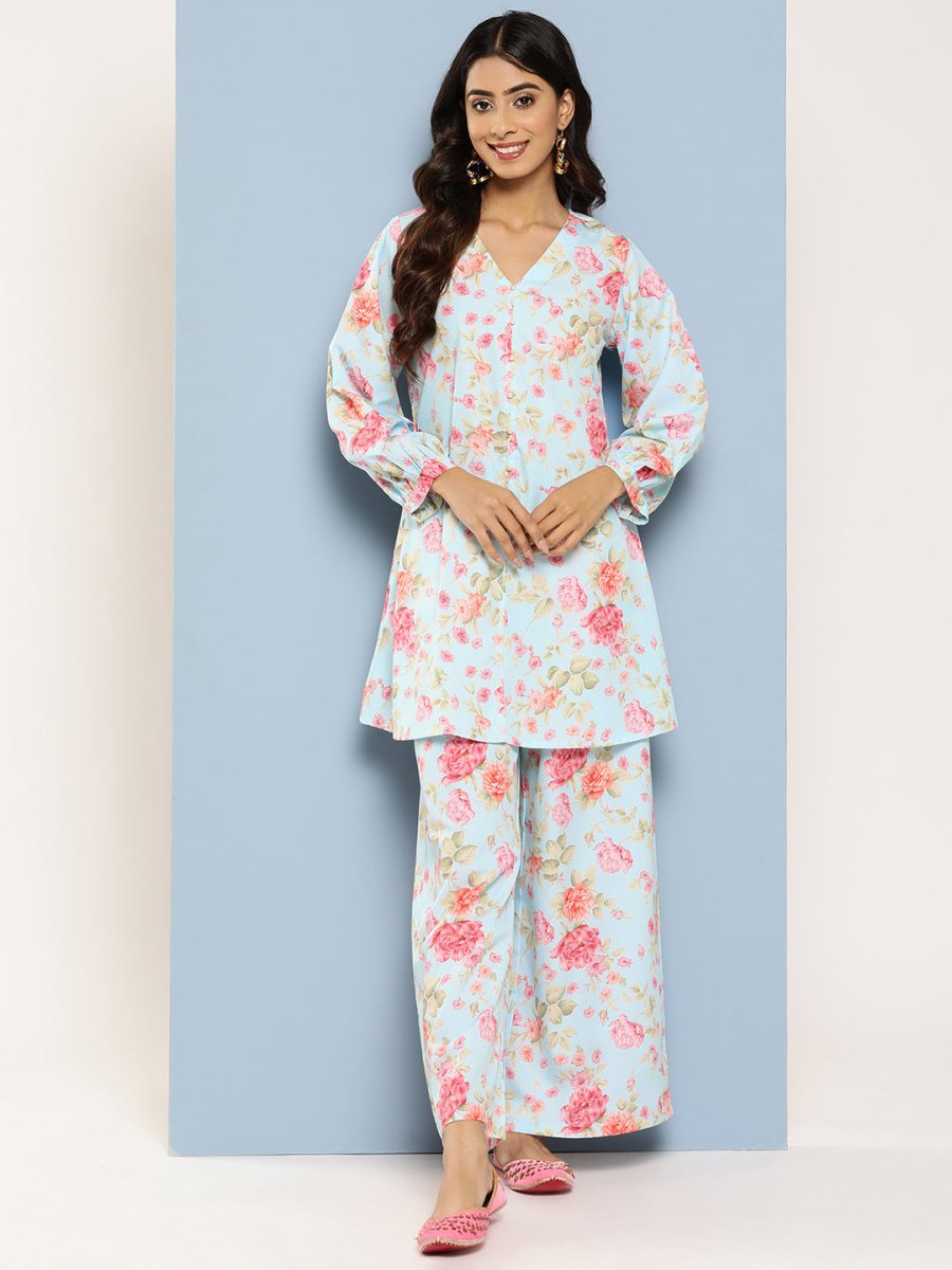 Ahalyaa Women Floral Printed Regular Tunic with Palazzos | Grocsy