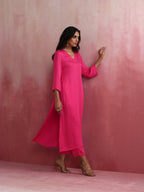 trueBrowns Pink Modal High Slit Kurta Set | Grocsy