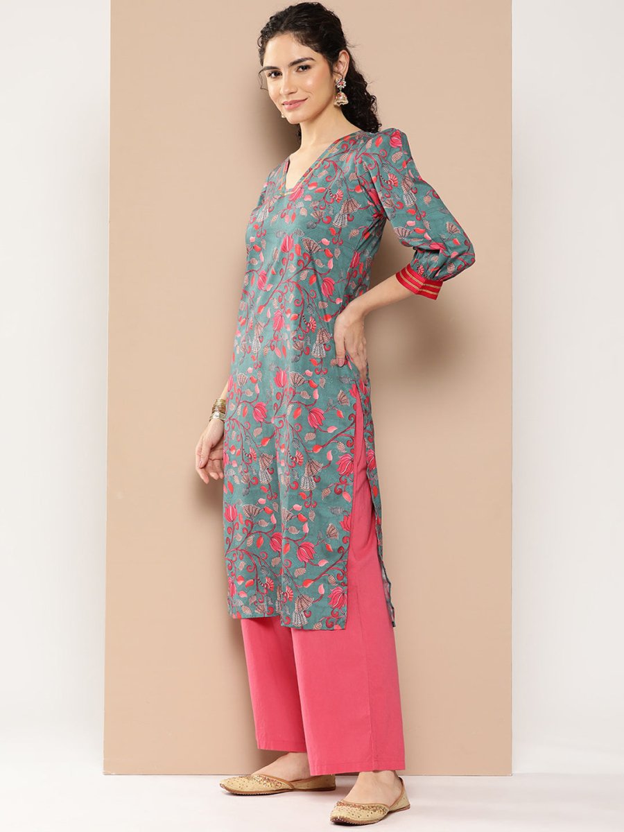 Ahalyaa Women Floral Printed Gotta Patti Floral Crepe Kurta | Grocsy