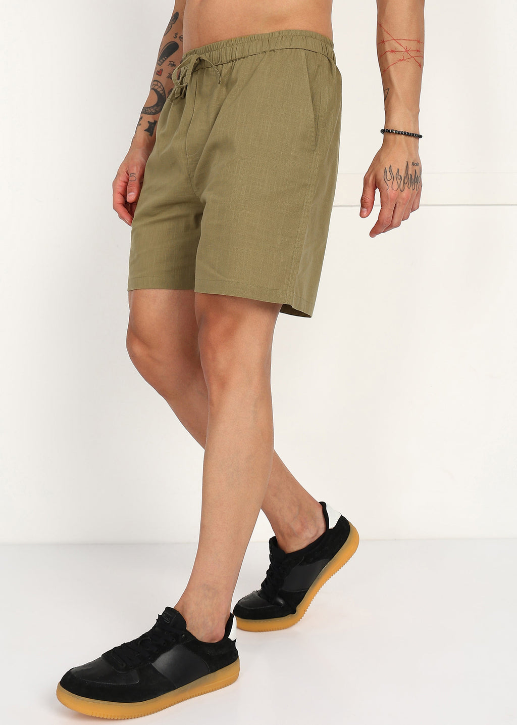 Fabmade Olive Ease Linen Shorts | Grocsy