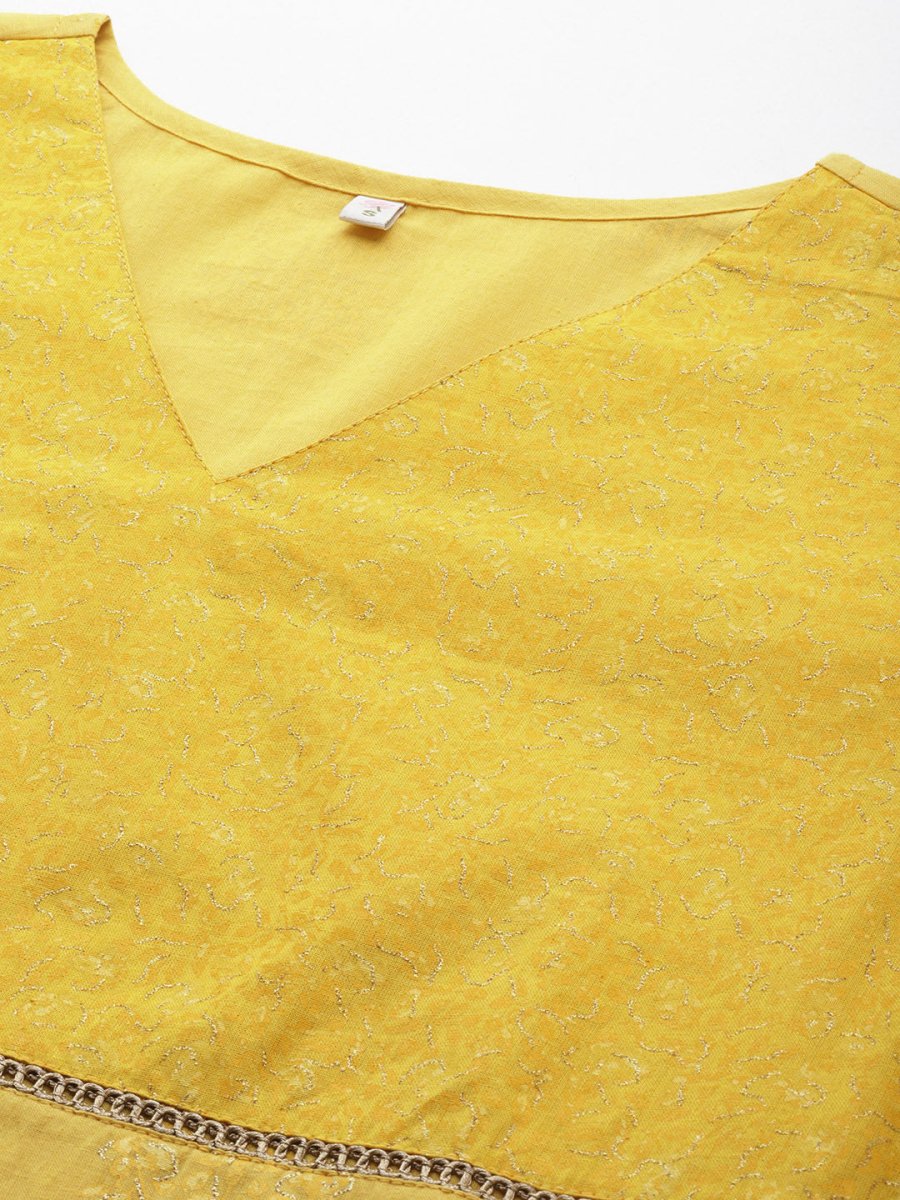 Ahalyaa Ethnic Motifs Printed Puff Sleeves Gotta Patti Kurta | Grocsy