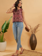 InWeave Wine Ikkat Print W/U Top | Grocsy