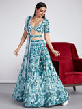 House of Panchhi Turquoise Blue Net Sequins, Mirror And Thread Embroidery Lehenga Choli & Dupatta | Grocsy