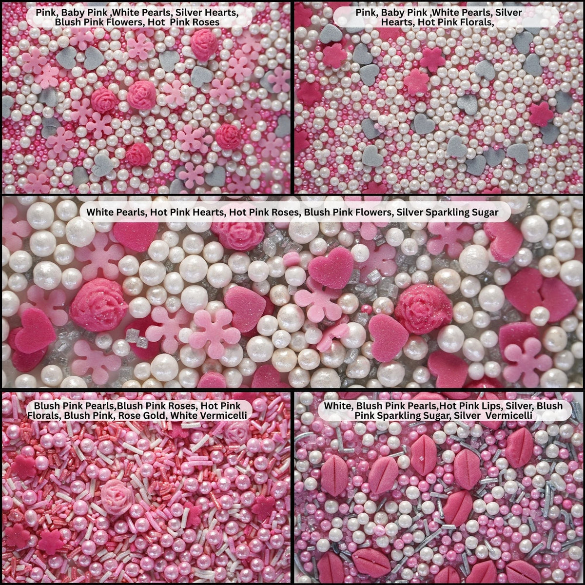 Confect Silver Hearts & White Pearls | Edible Mother's Day Sprinkles | Grocsy