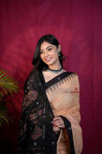 khanduapata Beige & Black Dot Design Cotton Saree For Women | Grocsy