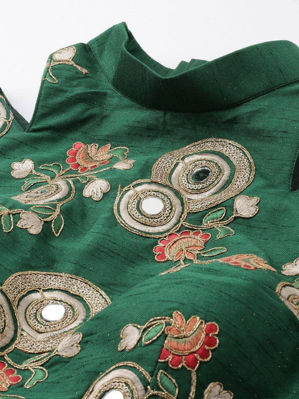 Tulsi Art Peach & Green Embroidered Semi-Stitched Lehenga & Unstitched Blouse With Dupatta | Grocsy