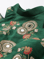 Tulsi Art Peach & Green Embroidered Semi-Stitched Lehenga & Unstitched Blouse With Dupatta | Grocsy