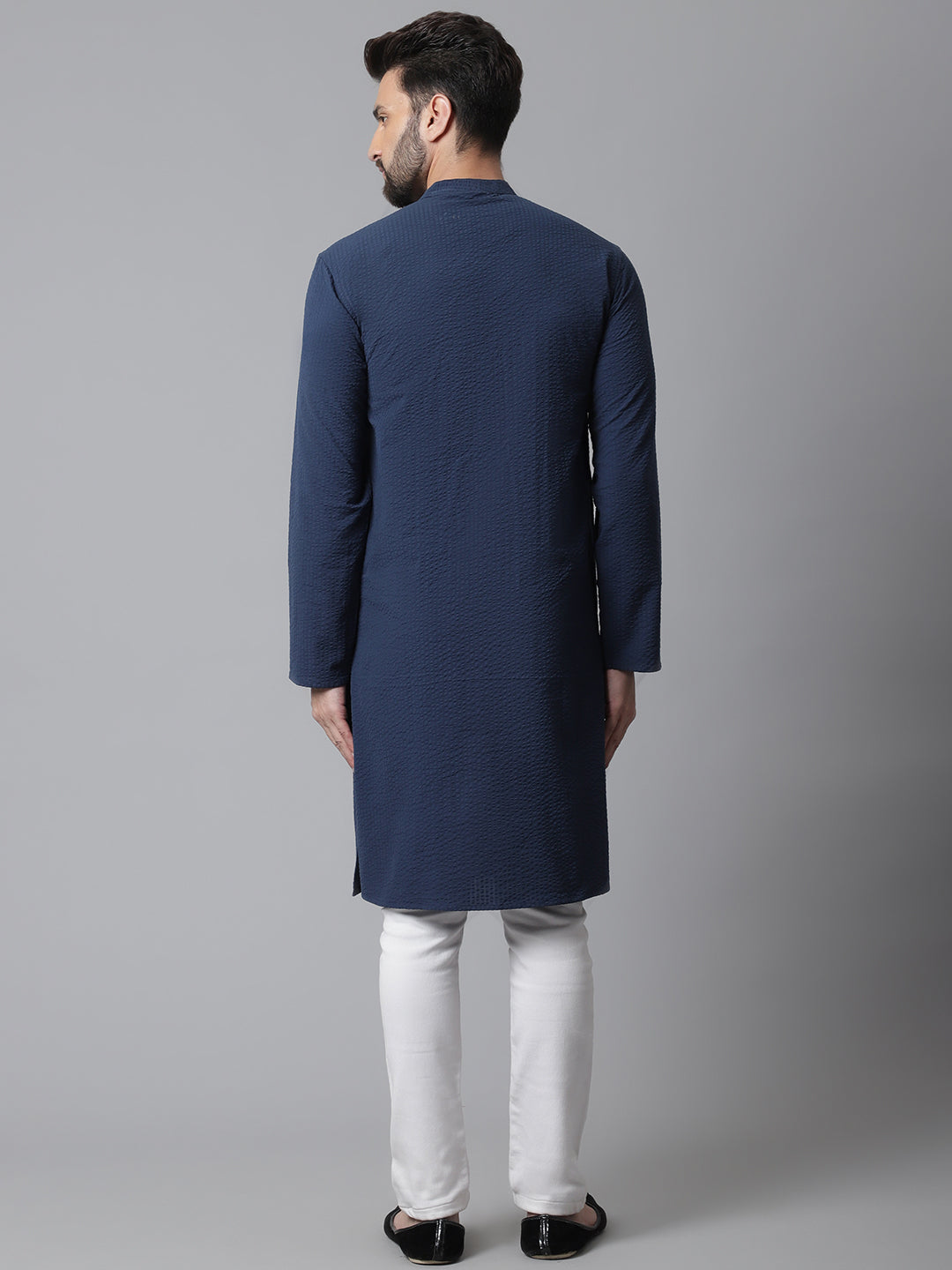 Even Apparels Blue Solid Kurta With Band Collar | Grocsy