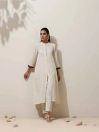 trueBrowns Off-White Cotton Linen Kurta Pant Set | Grocsy