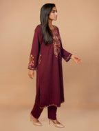 trueBrowns Maroon Embroidered Woollen Phiran Kurta Set | Grocsy