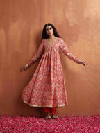 trueBrowns Beige Print Flared Anarkali Kurta Set | Grocsy