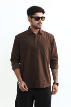 Xkind Men's Mocha Brown Fine Corduroy Regular Fit Shirt | Grocsy