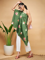 InWeave Women's Green Small Flower One Shoulder Kurta | Grocsy