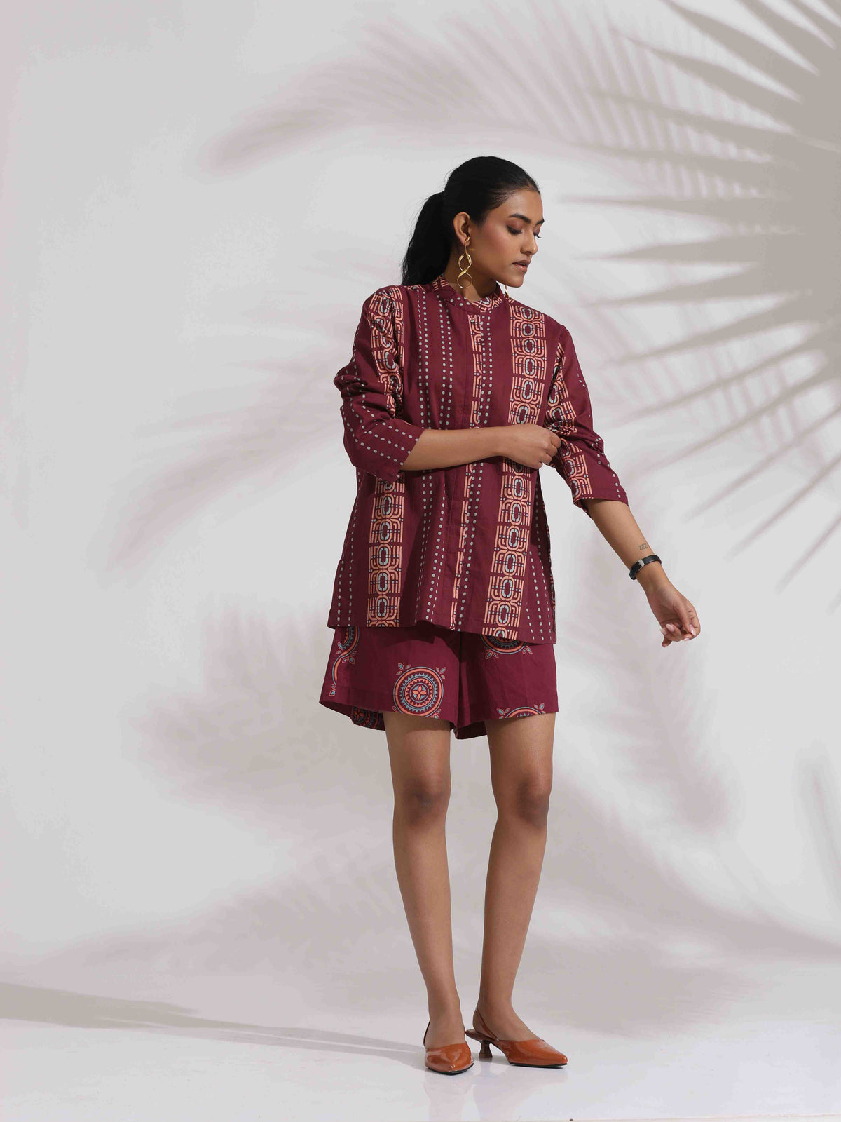trueBrowns Purple Cotton Print Short Co-ord Set | Grocsy