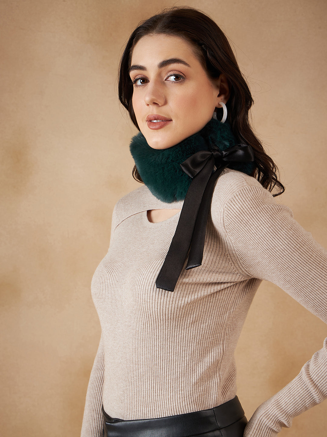 InWeave Women's Dark Teal Fur Neckpiece | Grocsy
