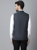 Even Apparels Men's Blue Nehru Jacket With Welt Pockets | Grocsy