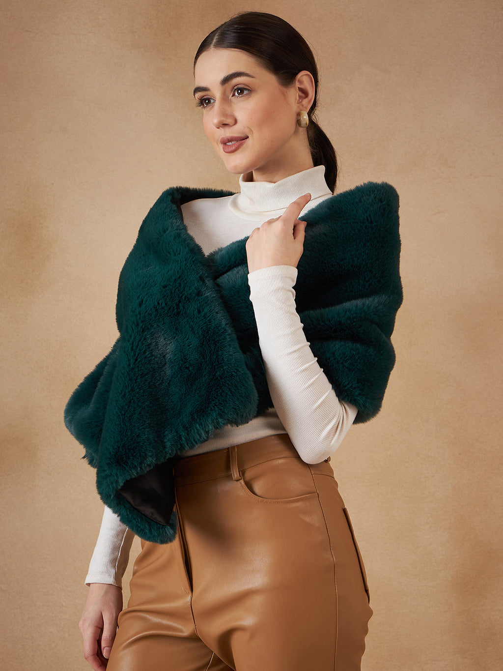InWeave Women's Dark Teal Long Faux Fur Cape | Grocsy