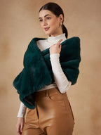 InWeave Women's Dark Teal Long Faux Fur Cape | Grocsy