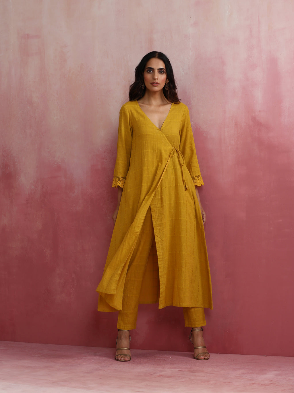 trueBrowns Mustard Cotton Dobby Kurta Set | Grocsy