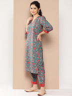 Ahalyaa Women Floral Printed Regular Gotta Patti Kurta with Trousers | Grocsy