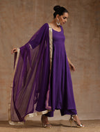 trueBrowns Violet Modal Satin Anarkali Set | Grocsy