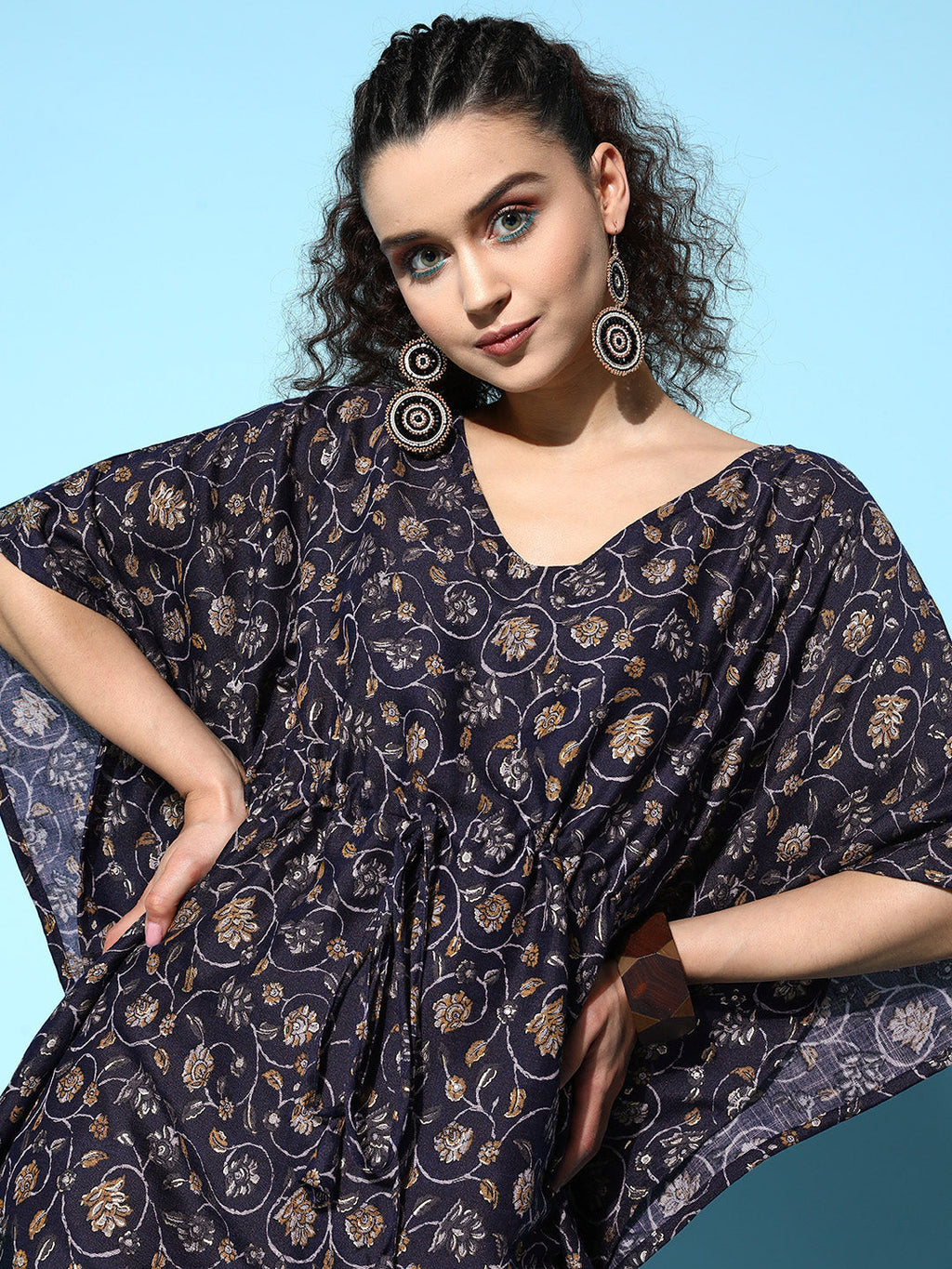 InWeave Women's Navy Jaal Print Kaftan Dress | Grocsy