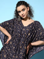 InWeave Women's Navy Jaal Print Kaftan Dress | Grocsy