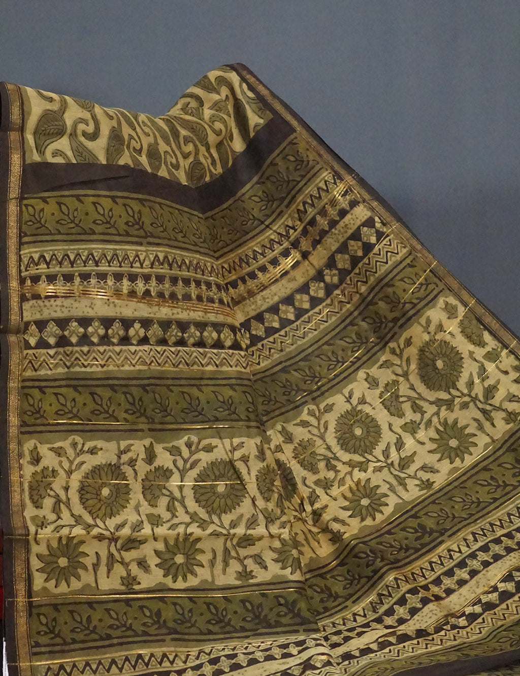 Shades of Heena Green Printed Chanderi Saree for Regular/Office Wear By Gayathri Reddy Designer Studio | Grocsy