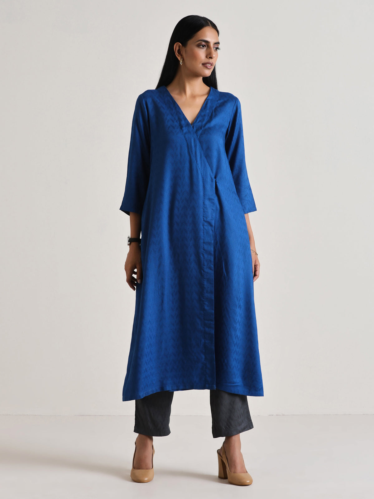 trueBrowns Ink Blue Angrakha Kurta Set | Grocsy