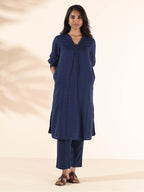 trueBrowns Blue Cotton Dobby Kurta Pant Set | Grocsy