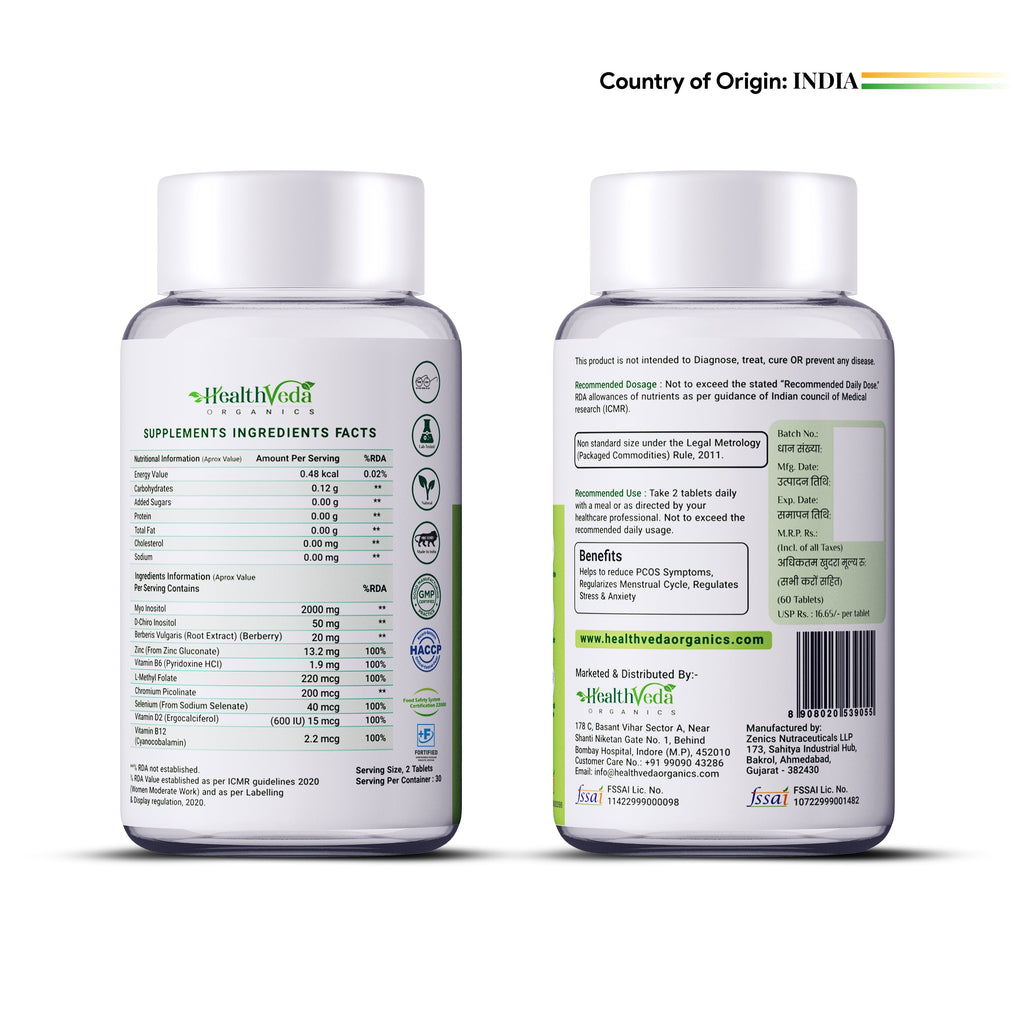 Health Veda Organics Plant Based PCOS Multivitamin Supplement Tablets | Grocsy