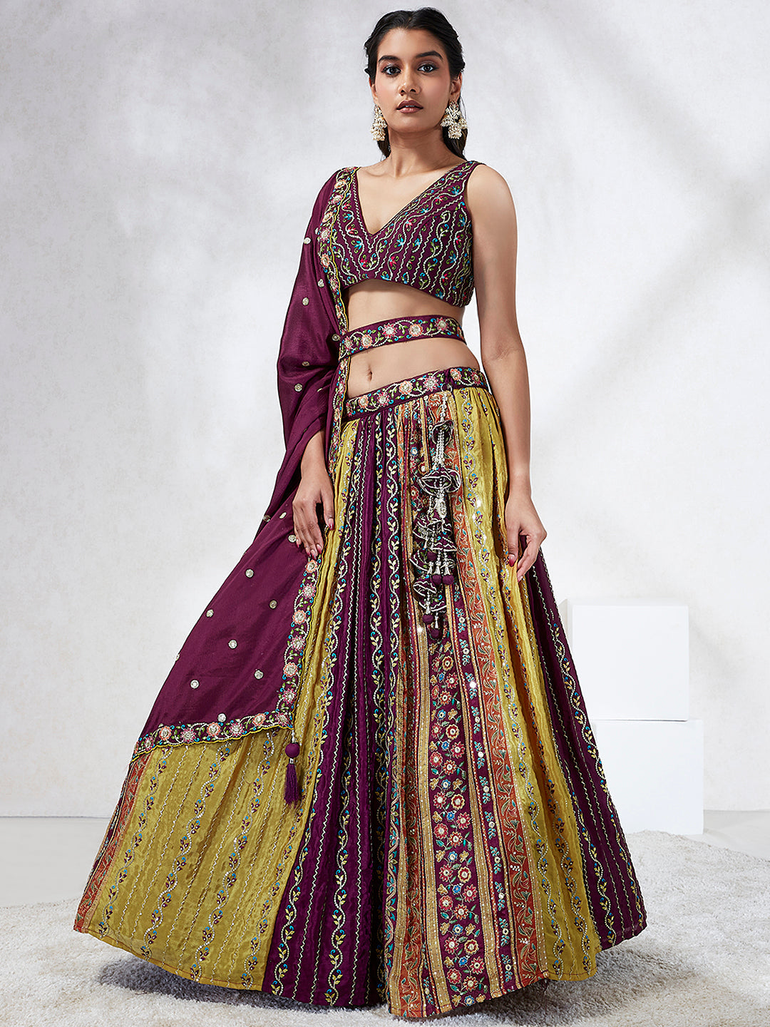 House of Panchhi Green Pure Georgette Sequins And Thread Embroidery Lehenga Choli & Dupatta | Grocsy