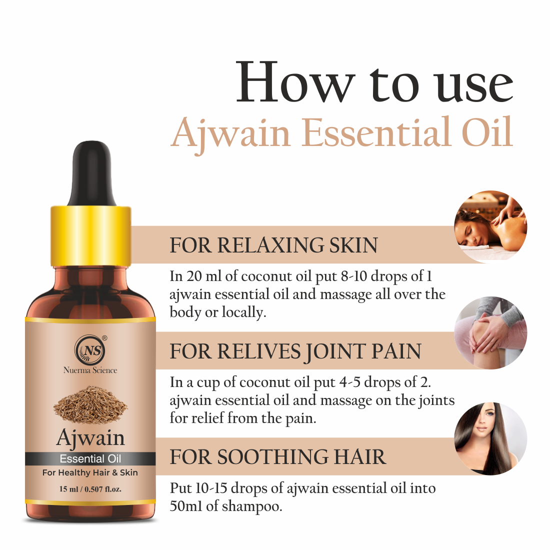 Nuerma Science Pure Ajwain  Essential Oil For Skin Care & Hair Care | Grocsy