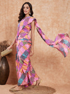 InWeave Women's Pink Square Multi Badhani Palazzo Saree | Grocsy